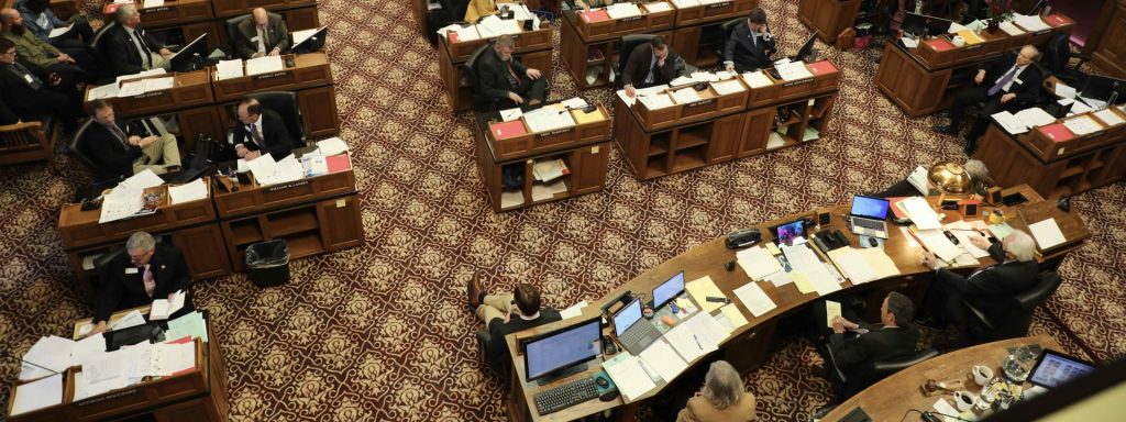 Legislators on the Senate floor of the Wyoming Captiol.